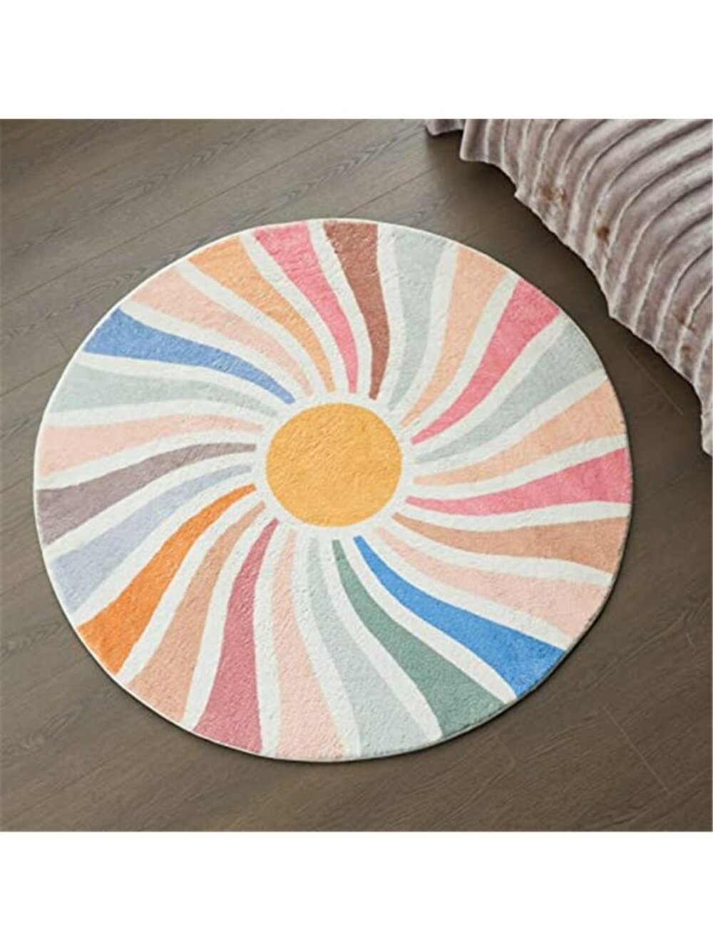 Sun Rainbow Round Rug,Colorful Boho Kids Rug Ultra Soft Washable